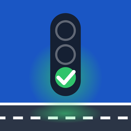 Logo de Révisions VTC : un feu passé au vert au-dessus d'une route